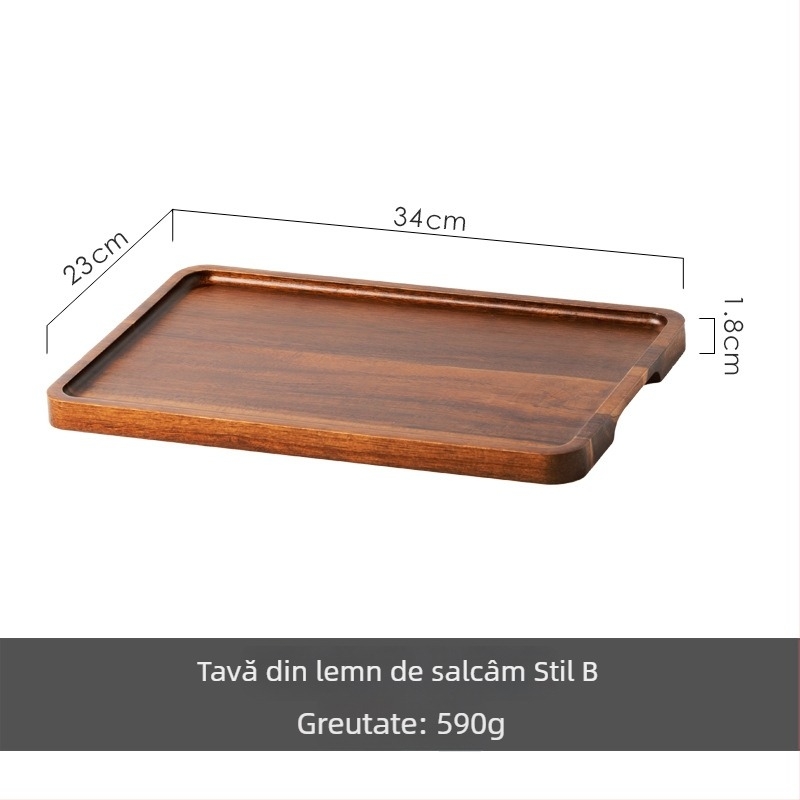 Tăviță de ceai din lemn de acacia, în stil japonez, dreptunghiulară, cu farfurie de servire, farfurie pentru gustări, farfurie pentru fructe, cană de apă și suport de depozitare pentru ceai