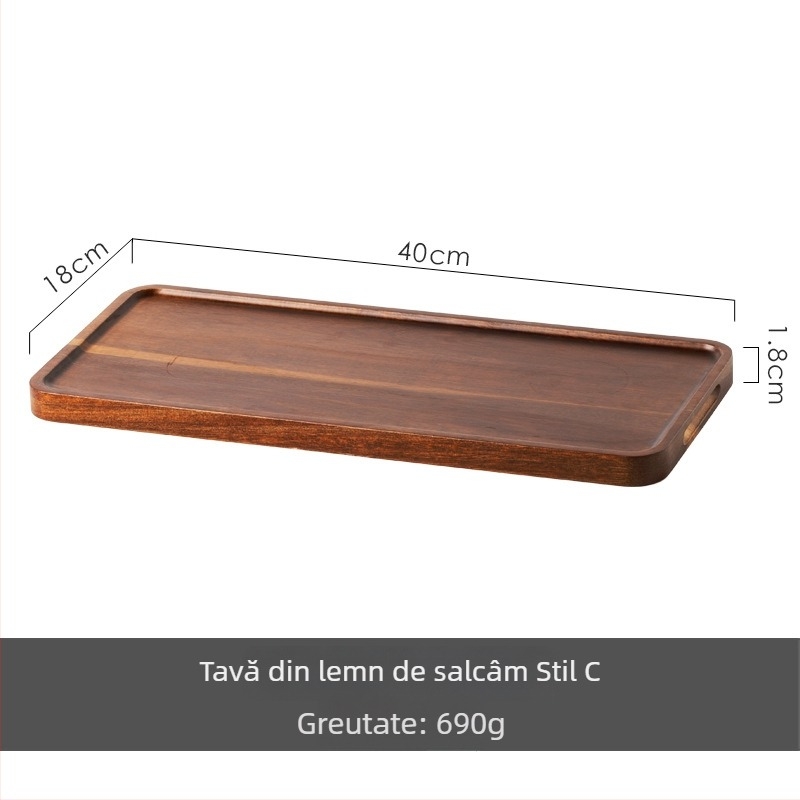 Tăviță de ceai din lemn de acacia, în stil japonez, dreptunghiulară, cu farfurie de servire, farfurie pentru gustări, farfurie pentru fructe, cană de apă și suport de depozitare pentru ceai