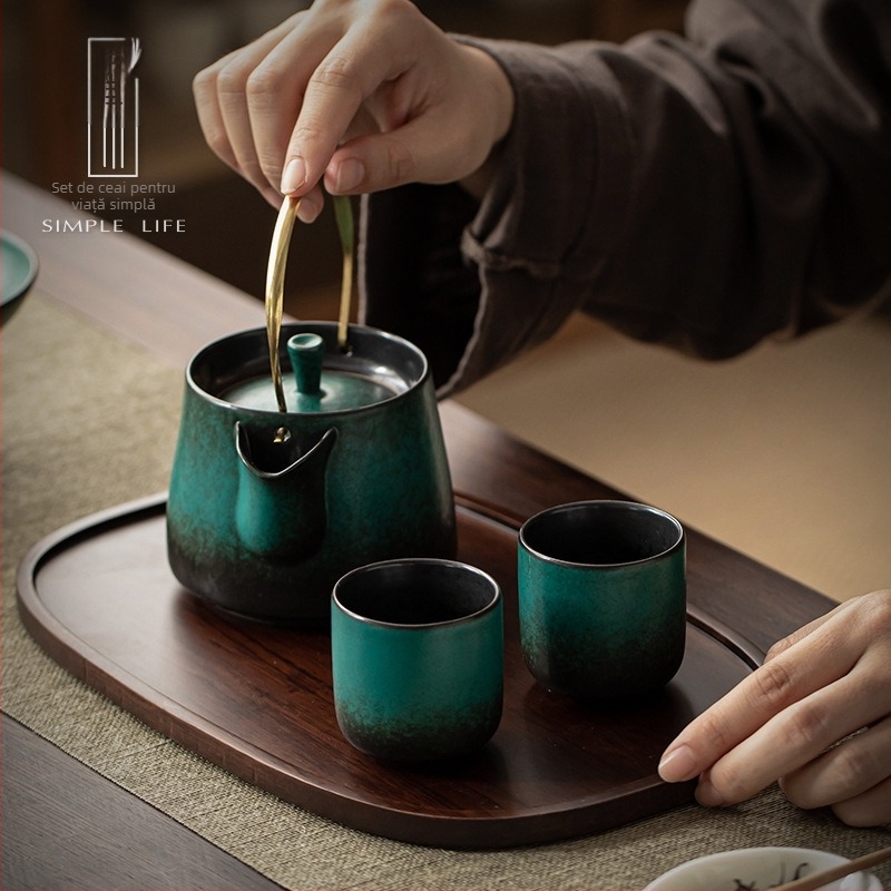 Tavă din bambus pentru infuzare uscată a ceaiului, stil japonez, farfurie circulară din lemn în nuanță nuc, lemn masiv, design Nordic