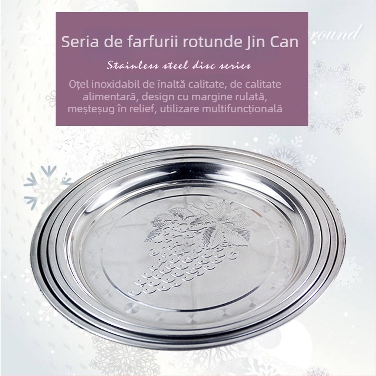 Tavă circulară din oțel inoxidabil pentru fructe, ceai și deserturi — platou de servire mare, suprafață lucioasă