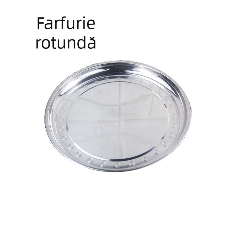 Tavă circulară din oțel inoxidabil pentru fructe, ceai și deserturi — platou de servire mare, suprafață lucioasă