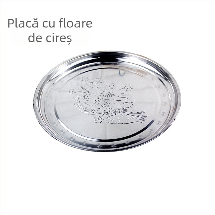 Tavă circulară din oțel inoxidabil pentru fructe, ceai și deserturi — platou de servire mare, suprafață lucioasă