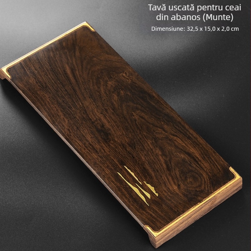 Masa mică de ceai din lemn de ebonie cu inserție de cupru – suport pentru ceainic, suport pentru cești și tavă de ceai pentru uz casnic