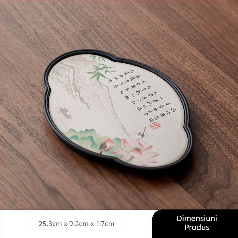Tavă ceramică Gongfu pentru ceai cu temă pisică, stil chinezesc, pentru living