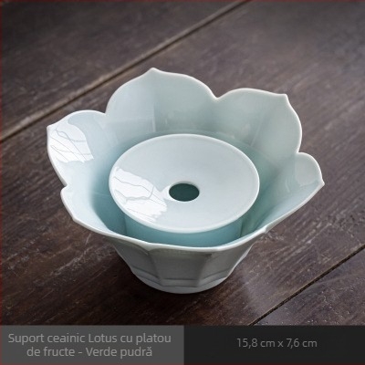 Suport retro pentru ceainic în formă de lotus, tavă ceramică pentru infuzare uscată, cu motiv de fructe albastre; boluri pentru gustări și farfurie delicată de servire ceai pentru uz casnic
