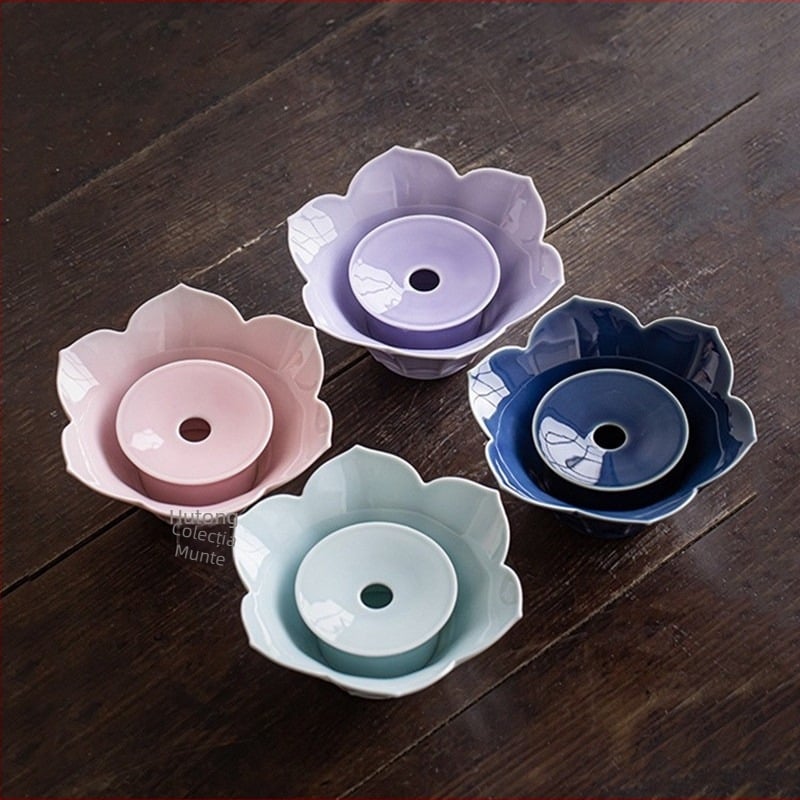 Suport retro pentru ceainic în formă de lotus, tavă ceramică pentru infuzare uscată, cu motiv de fructe albastre; boluri pentru gustări și farfurie delicată de servire ceai pentru uz casnic