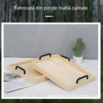 Platou din lemn dreptunghiular cu mâner, stil retro japonez, pentru pâine și ceai