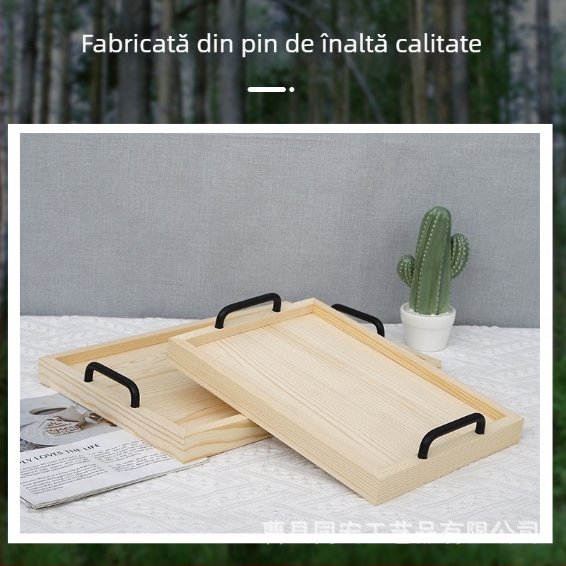 Platou din lemn dreptunghiular cu mâner, stil retro japonez, pentru pâine și ceai