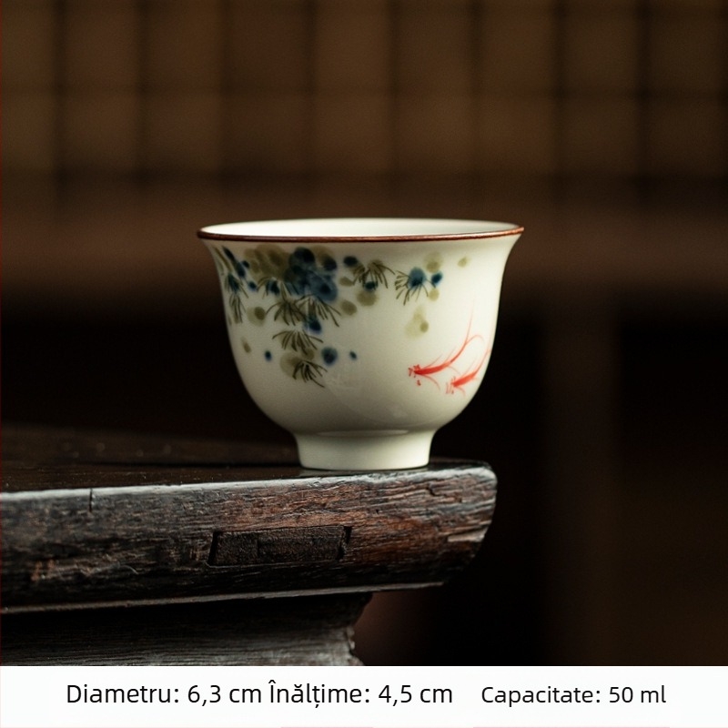 Ceșuță mică de ceai, pictură manuală cu subglazură, ceașcă Kung Fu din ceramică, stil retro chinezesc