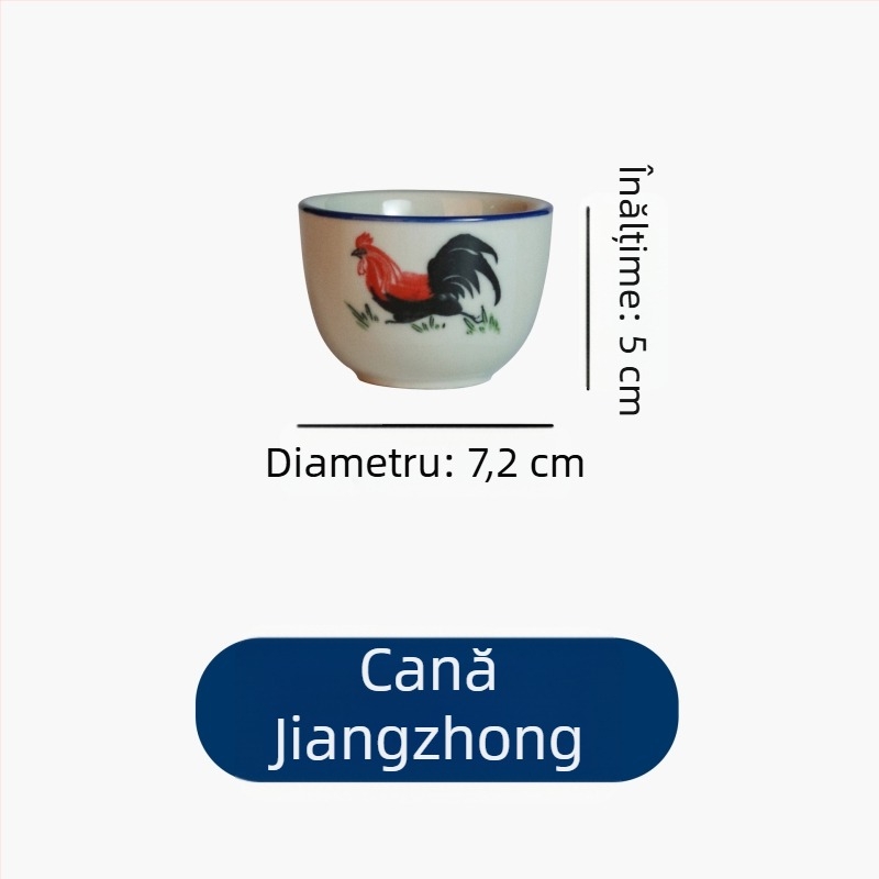 Ceșcuță de ceai din porțelan, stil chinezesc, cu cocoș, ceașcă mică de ceai retro