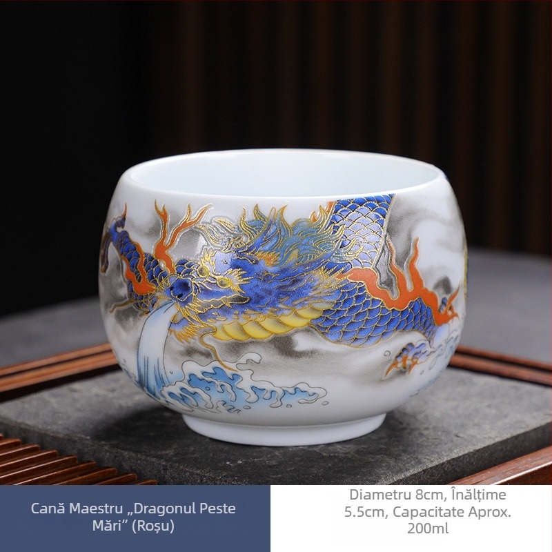 Set de ceai din porțelan Kung Fu cu ceașcă personală, email lucios cu efect Zen luminescent, stil chinezesc