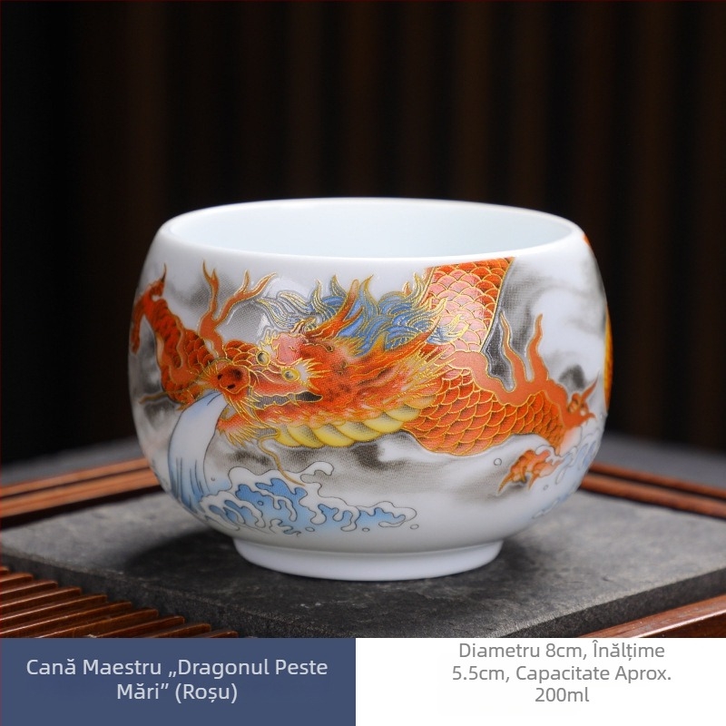 Set de ceai din porțelan Kung Fu cu ceașcă personală, email lucios cu efect Zen luminescent, stil chinezesc