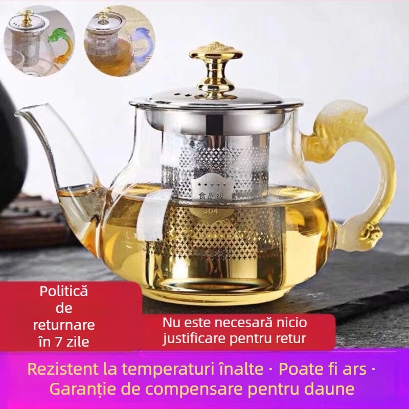 Ceainic de sticlă cu filtru din oțel inoxidabil pentru ceai de flori, pentru aragaz ceramic