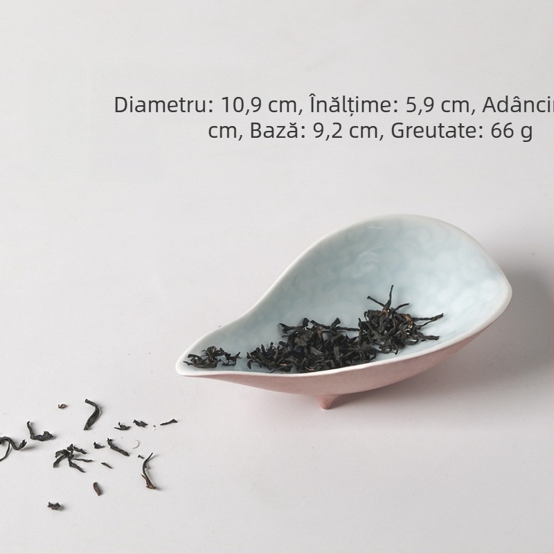 Lingură de măsurat ceai cu model roz de nori, tavă din ceramică brută, lucrată manual, stil japonez Wabi-Sabi, accesorii pentru ceremonia ceaiului, unelte de ceai de nișă