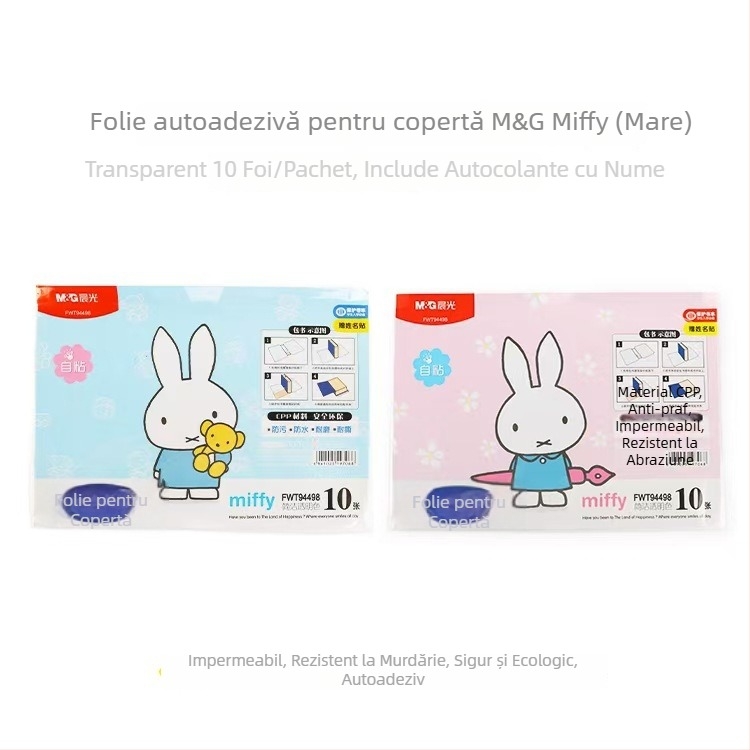 Husă transparentă pentru carte Miffy, antiderapantă și impermeabilă, din PVC, pentru cărți de dimensiuni mari, medii și mici