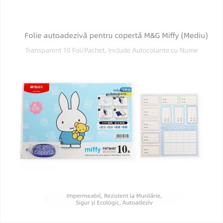 Husă transparentă pentru carte Miffy, antiderapantă și impermeabilă, din PVC, pentru cărți de dimensiuni mari, medii și mici