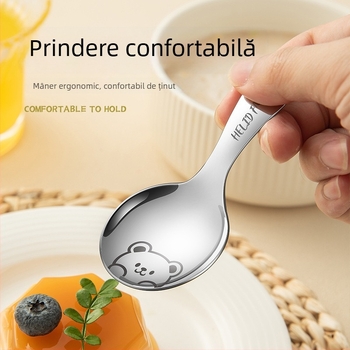 Lingură mini din oțel inoxidabil cu mâner scurt și cap rotund, pentru ceai, cafea, deserturi și înghețată