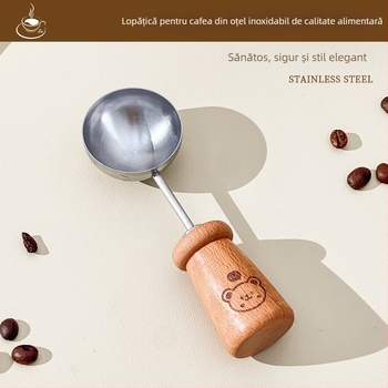 Lingură măsurătoare pentru cafea cu mâner din lemn, lingură din oțel inoxidabil, creativă, pentru lapte praf, ceai, formarea de bile, condimente și coacere