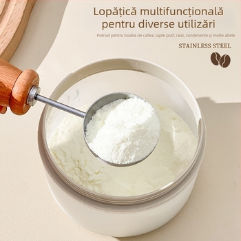 Lingură măsurătoare pentru cafea cu mâner din lemn, lingură din oțel inoxidabil, creativă, pentru lapte praf, ceai, formarea de bile, condimente și coacere
