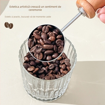 Lingură măsurătoare pentru cafea cu mâner din lemn, lingură din oțel inoxidabil, creativă, pentru lapte praf, ceai, formarea de bile, condimente și coacere