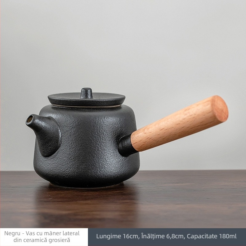 Ceainic ceramic negru, în stil Zen, cu mâner lateral, pentru uz casnic, set Kung Fu de ceai