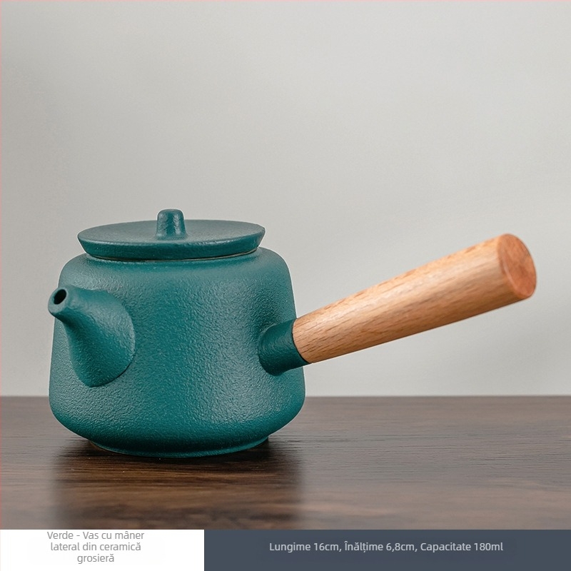 Ceainic ceramic negru, în stil Zen, cu mâner lateral, pentru uz casnic, set Kung Fu de ceai