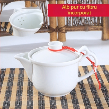 Ceainic Kung Fu din ceramică albă, cu mâner lateral, stil chinezesc, mărime medie, 165 ml
