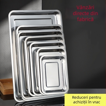 Chuangmeiya tavă pătrată din oțel inoxidabil, tavă dreptunghiulară pentru ceai, de calitate alimentară pentru uz comercial — barbecue, gătire la abur a orezului, vânzare stradală
