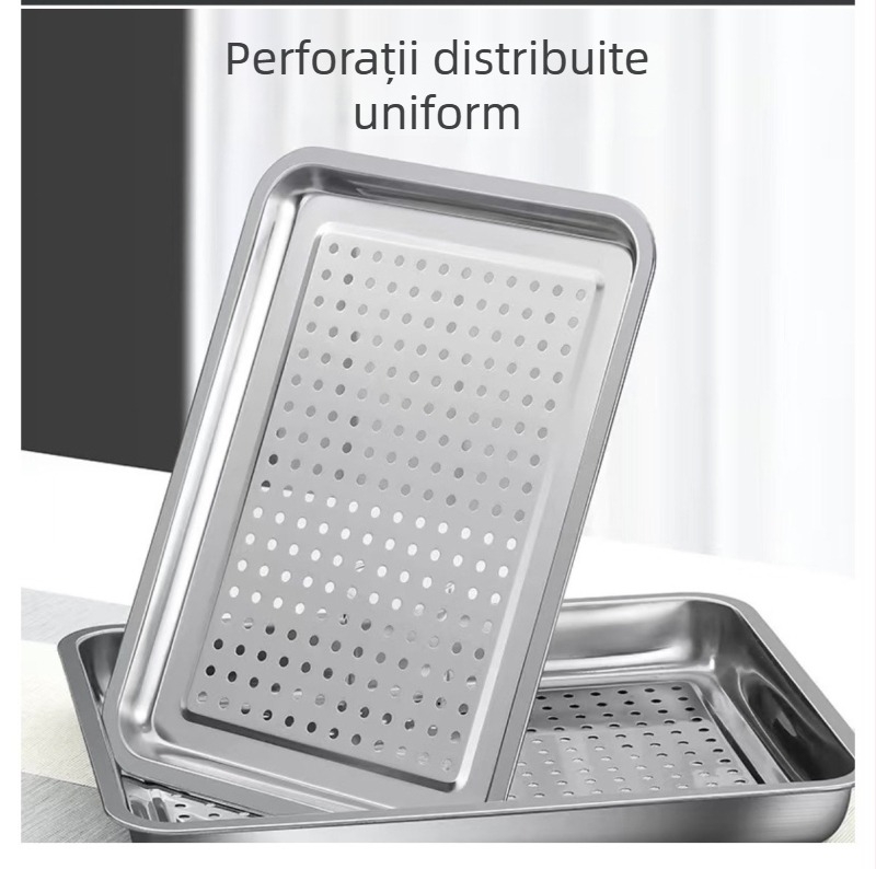 Chuangmeiya tavă pătrată din oțel inoxidabil, tavă dreptunghiulară pentru ceai, de calitate alimentară pentru uz comercial — barbecue, gătire la abur a orezului, vânzare stradală