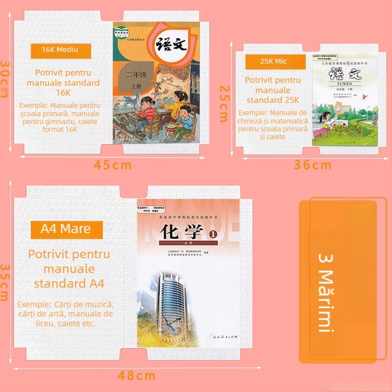Auspicious Bird 16K/25K Copertă de carte transparentă autocolantă pentru manuale de școală primară, film protector impermeabil, Material PP