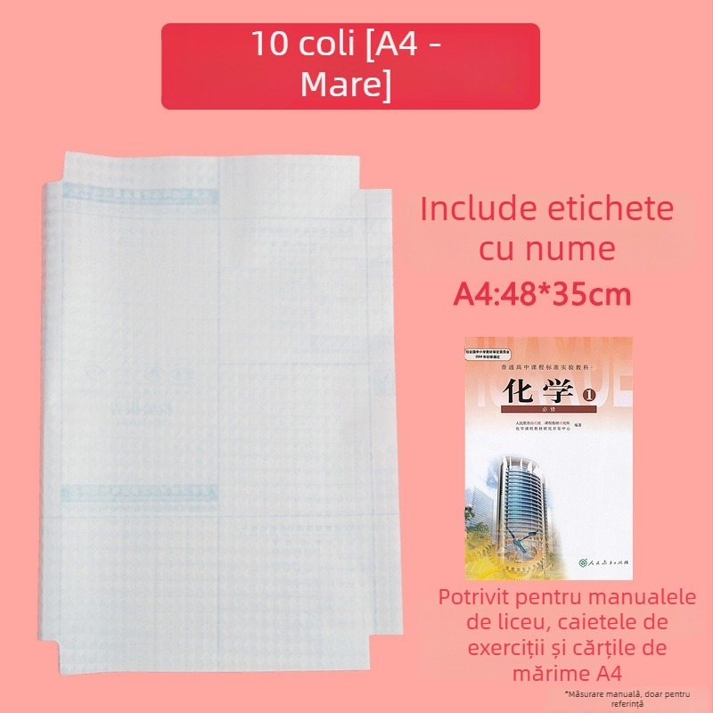 Auspicious Bird 16K/25K Copertă de carte transparentă autocolantă pentru manuale de școală primară, film protector impermeabil, Material PP