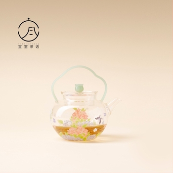 Ceainic cu mâner, din sticlă borosilicat rezistentă la căldură, pentru uz casnic, set: 1 ceainic și 2 cești, design floral