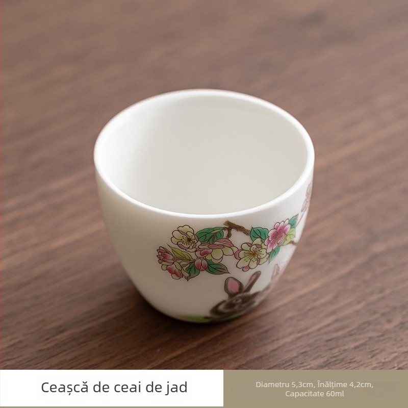 Ceainic din jad și porțelan cu mâner, set Kung Fu pentru ceai, ceainic unic cu bilă filtrantă, ceainic ceramic în formă de iepuraș care nu se încălzește