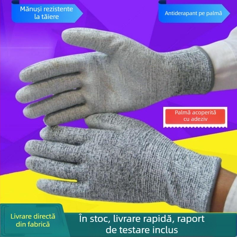 Mănuși HPPE de protecție la tăiere, nivel 5, cu strat antiderapant și rezistent la uzură pentru bucătărie și procesarea peștelui