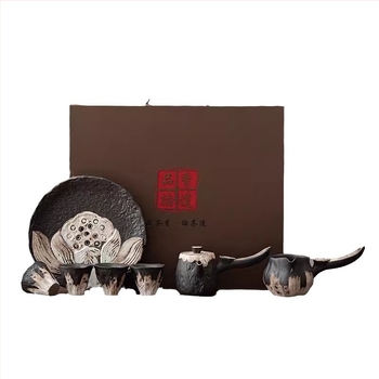 Set de ceai Kung Fu din ceramică handmade, ceainic și cești, în cutie cadou – stil retro luxos