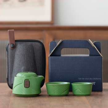 Set de ceai ceramic de călătorie cu o ceainică și două cești, în cutie cadou, kit portabil pentru ceremonia ceaiului
