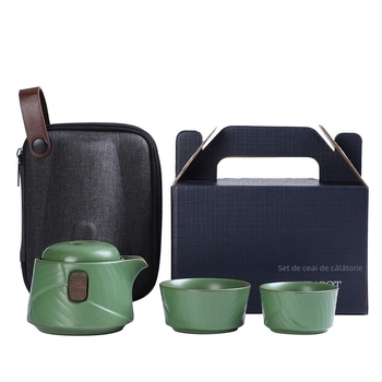 Set de ceai ceramic de călătorie cu o ceainică și două cești, în cutie cadou, kit portabil pentru ceremonia ceaiului