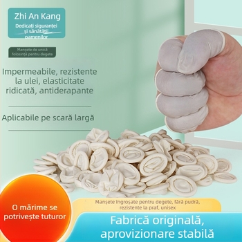 Dopuri degete din latex alb, de unică folosință, pentru protecție împotriva prafului și anti-static, destinate industriei frumuseții, manichiurii și tatuajelor electronice.