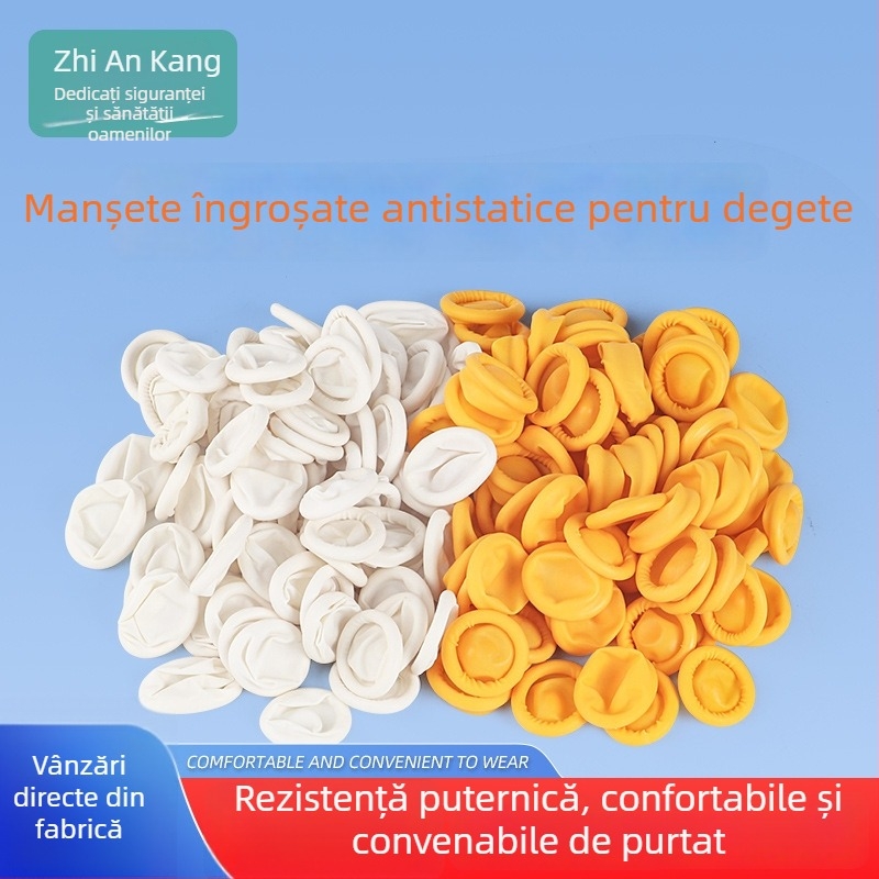 Dopuri degete din latex alb, de unică folosință, pentru protecție împotriva prafului și anti-static, destinate industriei frumuseții, manichiurii și tatuajelor electronice.