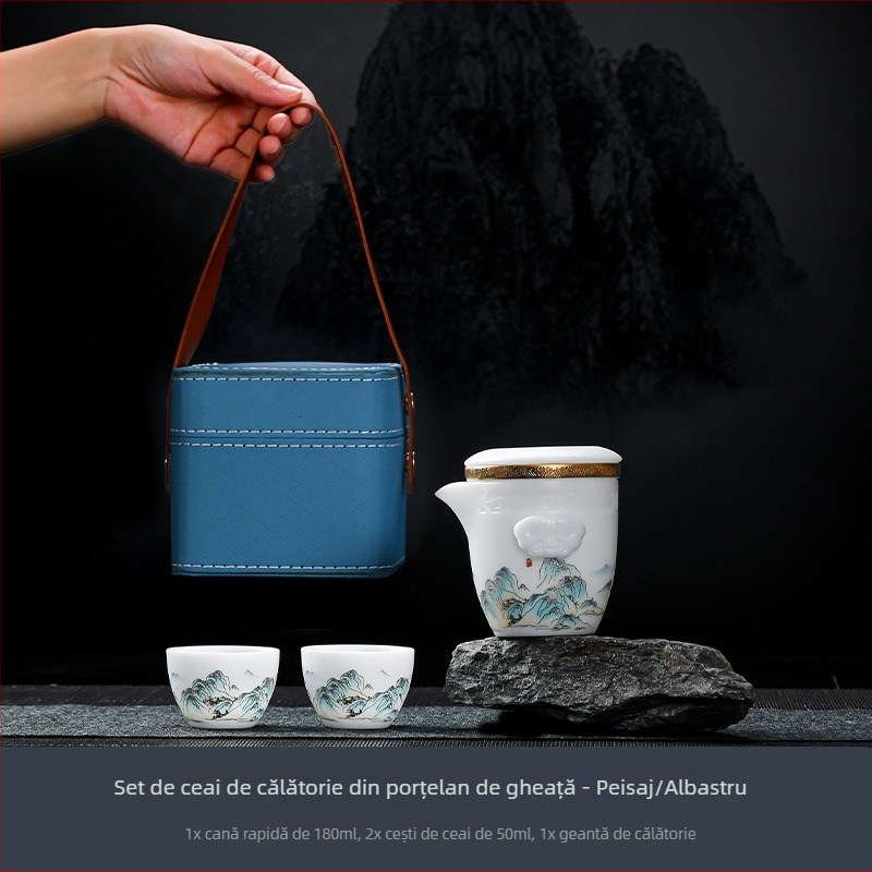 Set de ceai din porțelan de înaltă calitate pentru călătorii, 1 ceainic și 2 cești, stil chinezesc, cadou de afaceri
