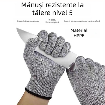 Mănuși HPPE nivel 5, rezistente la tăiere, antiderapante, rezistente la uzură și rupere, pentru tăierea cărnii, manipularea peștelui, grădinărit și protecție la șantier