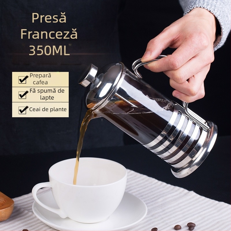 350 ml Cafetieră French Press, Sticlă, pentru Uz Casnic, Filtru pentru Lapte, Preparator de Ceai