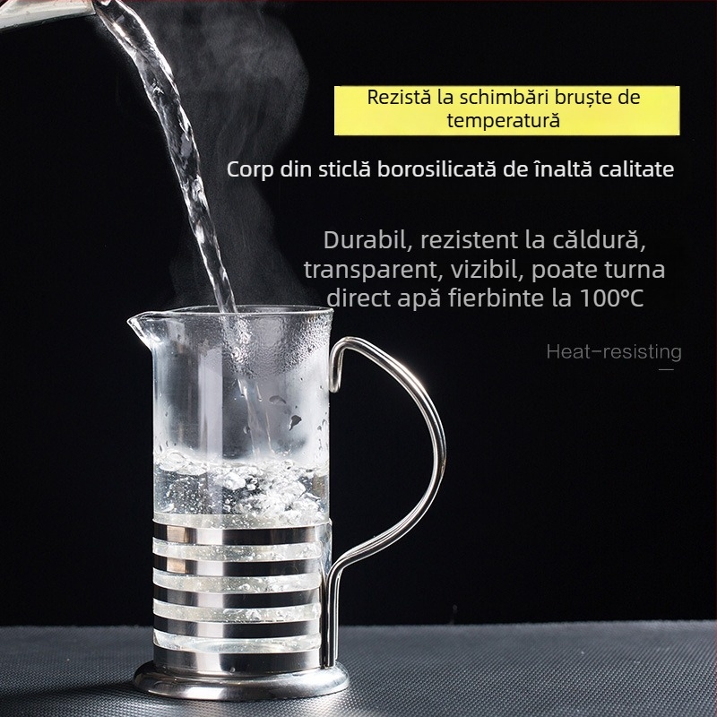 350 ml Cafetieră French Press, Sticlă, pentru Uz Casnic, Filtru pentru Lapte, Preparator de Ceai