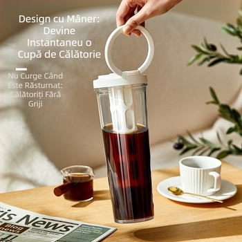 Sticlă pentru infuzie la rece cu mâner – rezistentă la temperaturi, pentru cafea, ceai și băuturi din fructe, acasă și în aer liber