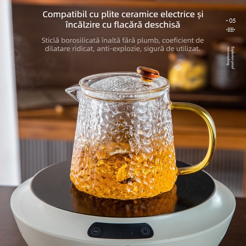 2026 Ceainic din sticlă ciocănită, rezistent la temperaturi înalte, cu infuzor pentru ceai, utilizare casnică