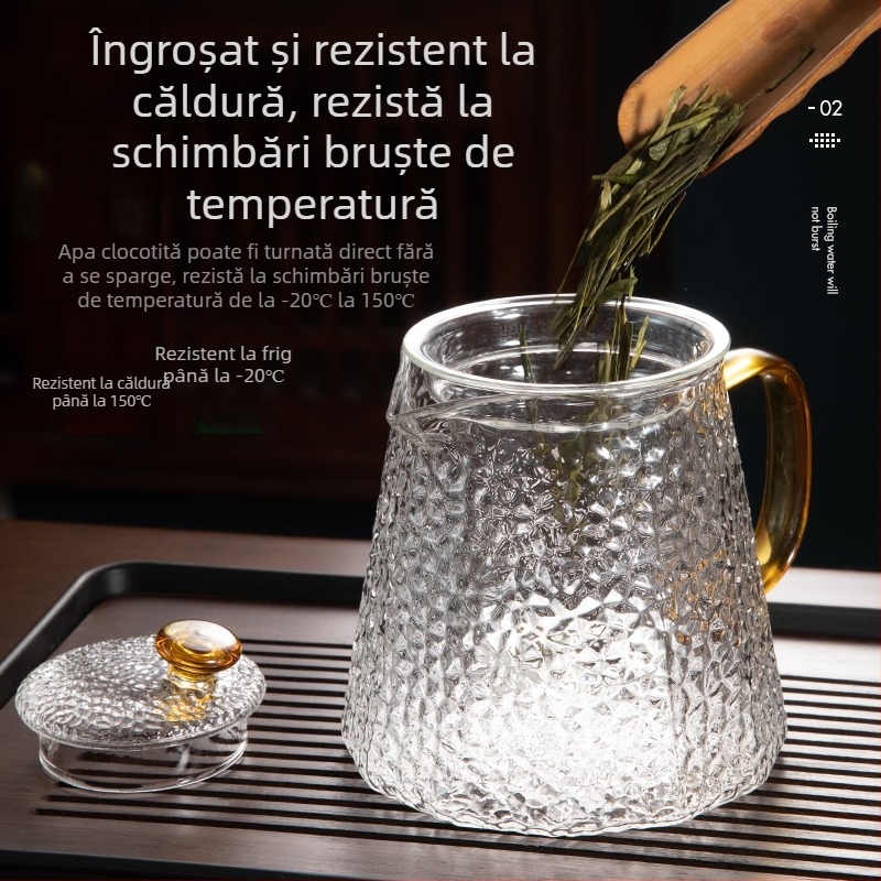 2026 Ceainic din sticlă ciocănită, rezistent la temperaturi înalte, cu infuzor pentru ceai, utilizare casnică