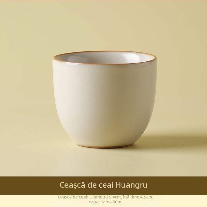 Set ceai Kung Fu Bej din ceramică, cu o oală și două cești, glazură crackle, pentru uz casnic