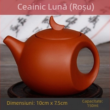 Ceainic mic Yixing din lut mov, formă lună, ceainic ceramic pentru infuzarea ceaiului