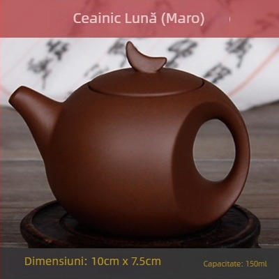 Ceainic mic Yixing din lut mov, formă lună, ceainic ceramic pentru infuzarea ceaiului