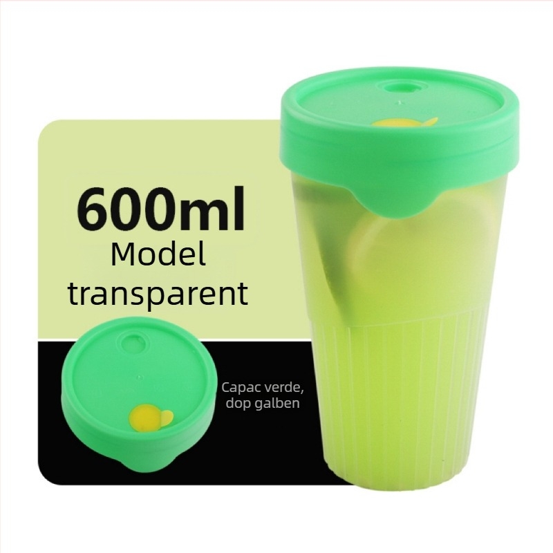 Lele Cup sticlă din plastic pentru ceai de lămâie, de unică folosință, PP, rezistentă la temperaturi înalte, sticlă pentru milk tea cu capac, design cu dungi verticale